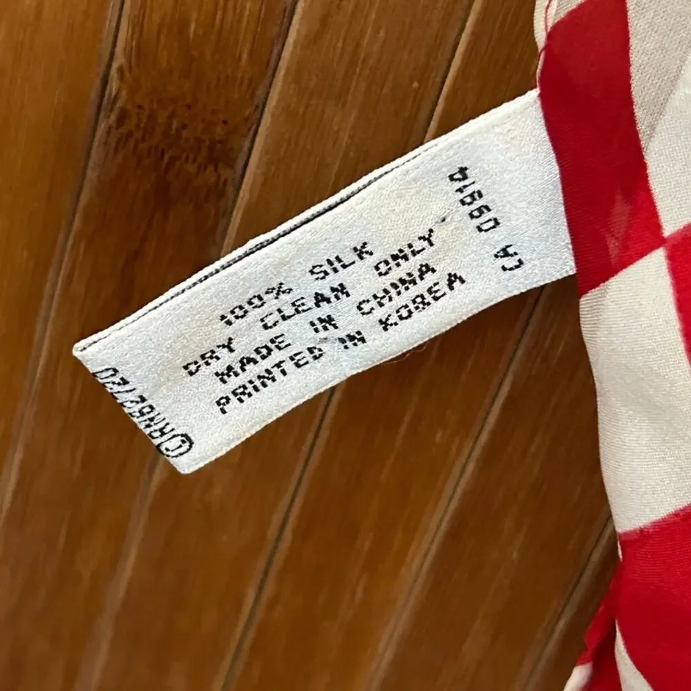 Vintage Adrienne Vittadini Silk Scarf Red White Harlequin Check